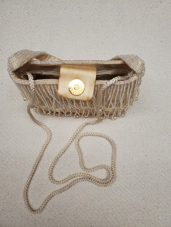 La Regale Handbags - Vintage La Regale Beaded Fringe Evening Bag Ivory Pearl Crossbody Mini Purse